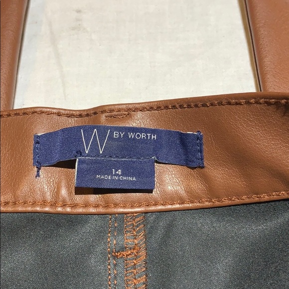 W by Worth Caramel Faux Leather Memphis Pant 14 - Picture 3 of 7